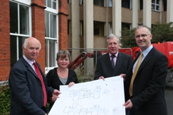 Pictured with the plans for the refurbishment of the residential block of the Church of Ireland Theological Institute are (left to right) David Young from Hamilton Young Architects, Grace Dempsey, Robert Neill representing the Representative Church Body and the Revd Dr Maurice Elliott, Director of the Church of Ireland Theological Institute.